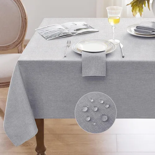 Vista 18 de Softalker Mantel pequeño rectangular con textura de lino de 52 x 70 pulgadas, para exteriores, resistente a las manchas y a las arrugas, decorativo