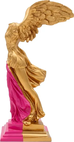 Vista 4 de Victoria de Samotracia con alas de alabastro pintado a mano en rosa y oro, 11.5 pulgadas