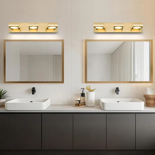 Vista 5 de OKELI Lámpara LED de tocador de baño de 3 luces, accesorios de iluminación de pared de baño modernos dorados sobre espejo (3CCT, 3000K-6000K)
