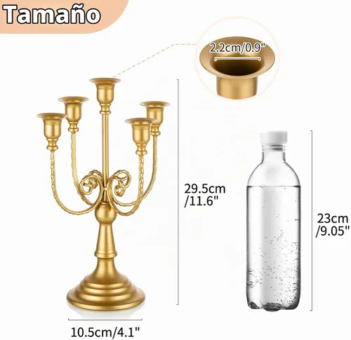 Vista 2 de NUPTIO - Candelabros dorados, juego de 2 candelabros de 5 brazos Oro de 5 brazos
