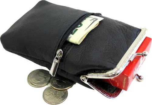 Vista 6 de Las mujeres 100% puro cuero cigarrillo caso encendedor partido bolsillo cremallera moneda bolsa -4 color (negro)