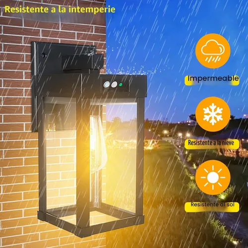 Vista 2 de Luces Solares de Pared para Exteriores, Aplique con Sensor de Movimiento con 3 Modos de Iluminación, Luminarias de Porche Exterior del Atardecer al