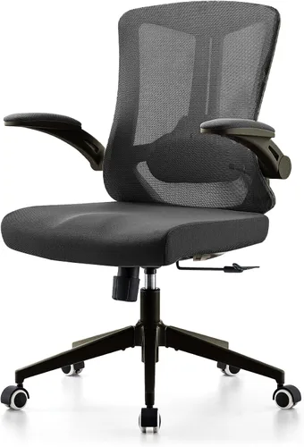 Vista 12 de Silla ergonómica de escritorio de oficina, silla de computadora de malla con ruedas giratorias de 360°, reclinación ajustable de 90-130° y soporte