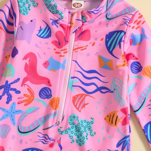 Vista 5 de Traje de baño de una pieza con cremallera y estampado floral para niños y niñas pequeñas