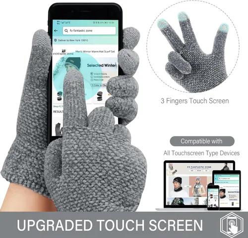 Vista 3 de FZ FANTASTIC ZONE Womens Winter Touchscreen Gloves for Cold Weather, Chenille Warm Knit Gloves