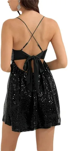 Vista 5 de Argeousgor Vestido de lentejuelas con borlas para mujer, con tirantes delgados, sin espalda, con borlas, vestido de fiesta de noche, vestido de baile
