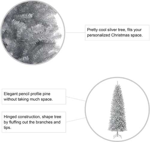 Vista 5 de Glitzhome Árbol de Navidad artificial de oropel plateado de 7.5 pies, 7.5 pies, plateado