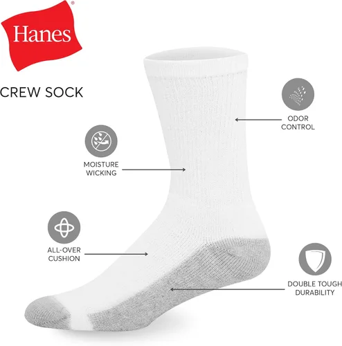 Vista 2 de Hanes Double Tough Calcetines deportivos para hombre, paquete de 12 pares