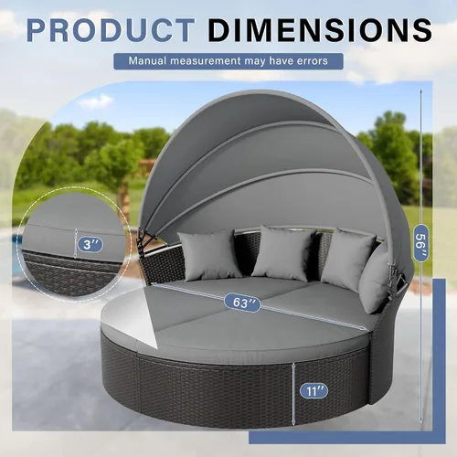 Vista 11 de Crownland Sofá cama redondo para patio con toldo retráctil, modular de mimbre con concha, muebles de mimbre para exteriores, sofá cama para patio