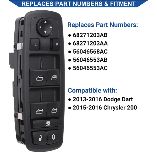Vista 2 de Obaee Botón de control de interruptor de ventana eléctrica 8+13 pines lado del conductor compatible con Dodge Dart 2013-2016, Chrysler 200
