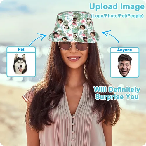 Vista 2 de Sombreros de pescador personalizados para mujeres y hombres, diseño personalizado de tu propio texto, logotipo, foto, sombrero de pescador