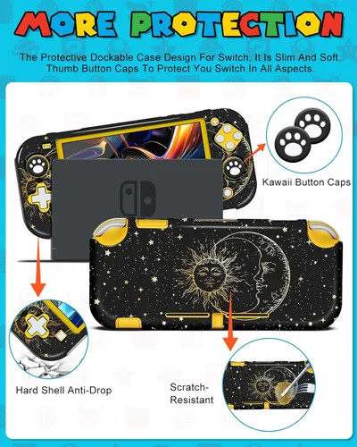 Vista 5 de 7in1 Sun Moon Witchy Switch Lite Case for Nintendo Switch Lite Carrying Cases Girly Protective Cover Dockable Skin+Thumb Grips+Game Holder+Shoulder