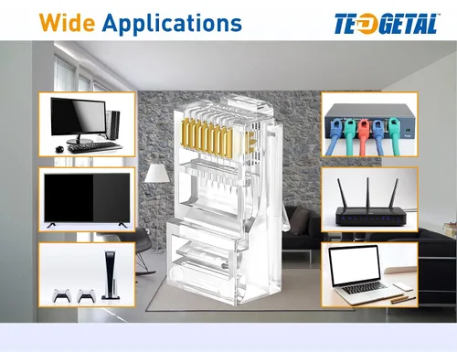 Vista 5 de Paquete de 100 conectores RJ45 Cat6 / Cat5e RJ45, conectores de crimpado de cable Ethernet de paso para cables sólidos y cables de red UTP estándar