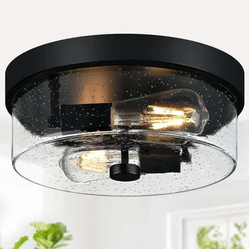 Vista 12 de Lámparas de techo de montaje empotrado, 2 luces de 12 pulgadas de níquel cepillado cerca de las lámparas de techo con pantalla de vidrio semillado
