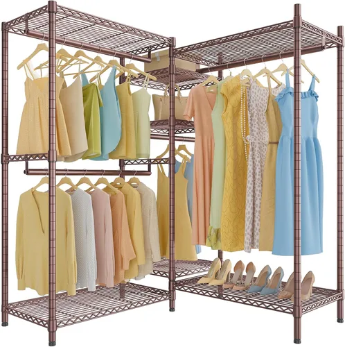 Vista 11 de VIPEK L6 - Perchero resistente para ropa de forma L, estante de ropa de 5 niveles con alambre, estante de ropa independiente con 7 estantes