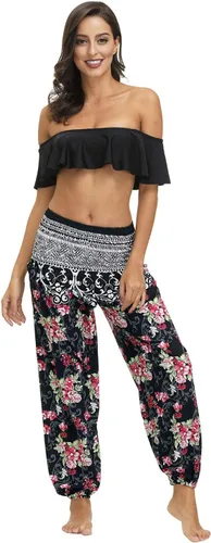 Vista 6 de Pantalones de harén para mujer, pantalones bohemios fluidos, pantalones de yoga, pantalones de pierna ancha, pantalones hippie