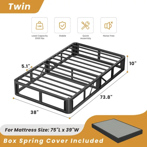 Vista 3 de MAF Somier de 10 Pulgadas para Cama Individual, Somier de Perfil Alto para Cama Individual de Tamaño Twin, Capacidad de Carga de 3500 lbs, Somier