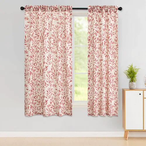 Vista 8 de VOGOL Cortinas con estampado de pájaros campestres, 30 x 24 pulgadas, 2 paneles, beige Linen Look Texture, Decorative Small Window Treatment