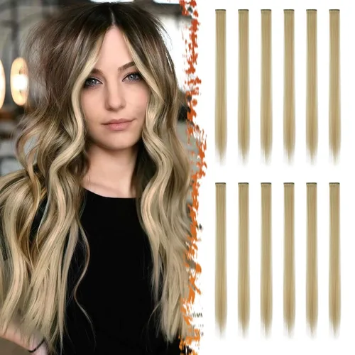 Vista 29 de BARSDAR Extensiones de cabello negro con clip, extensiones de cabello con clip de color para mujer, 22 pulgadas, 12 piezas, extensiones sintéticas
