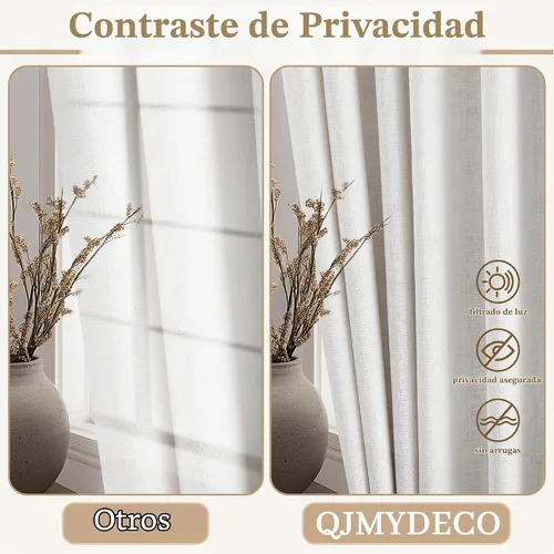 Vista 3 de Cortinas translúcidas de lino beige blanco de 84 pulgadas de largo, 2 paneles, cortinas modernas con filtrado de luz y privacidad, riel de techo