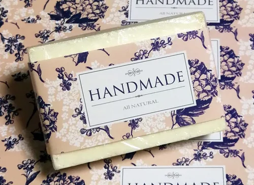 Vista 5 de Cinta de papel de envoltura para barra de jabón casera, productos hechos a mano, 20 piezas (horizontal - puntos azules)