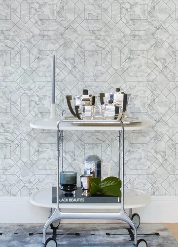 Vista 2 de Rachel Zoe Papel pintado plateado Seraphina Peel & Stick