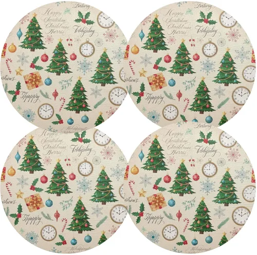 Vista 2 de Christmas Trees Beige Table Place Mats, Heat Resistant Non Slip Dinner Placemats Round for Kitchen one sizex6