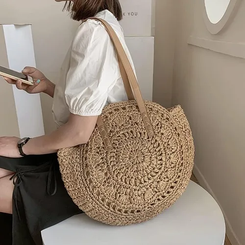 Vista 4 de Bolso de hombro de playa de paja hecho a mano para mujer bolsas de viaje bohemias de verano vacaciones casuales color B talla 173in