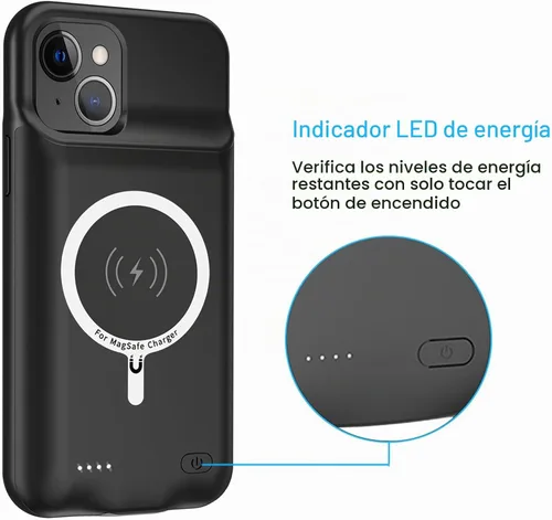 Vista 4 de Funda de batería para iPhone 14, 10000 mAh, funda protectora de carga portátil, compatible con carga inalámbrica, compatible con iPhone 14