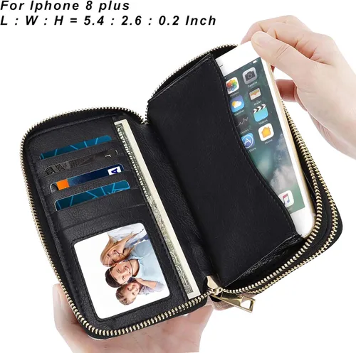 Vista 2 de HAWEE - Cartera para teléfono celular, con dos cierres y correa larga extraíble para la muñeca, para mujer