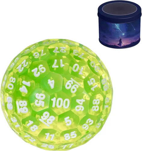 Vista 10 de Dados poliédricos mejorados de 100 caras (D100), 1.969 in, fuente negra/roja, dado único, dados de juego D&D, lata de almacenamiento de metal