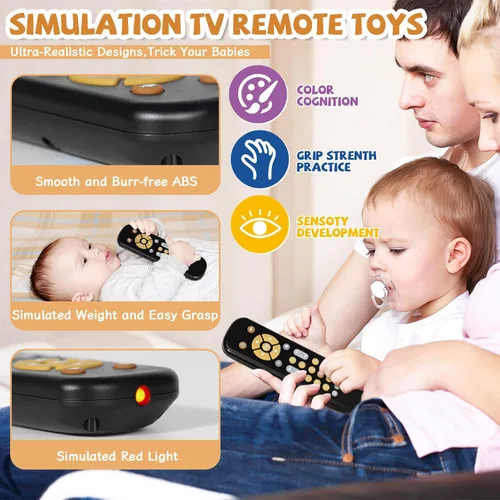 Vista 4 de Orzbow Juguete de control remoto para bebés de más de 6 meses con música, juguete remoto de TV con luz y sonido realistas, inglés, francés y español