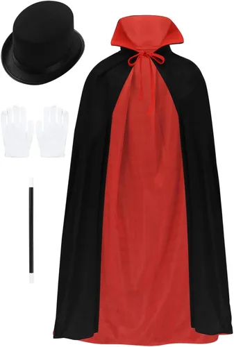 Vista 6 de RUNQHUI Disfraz de Halloween para niños, disfraz de mago, capa completa con accesorios