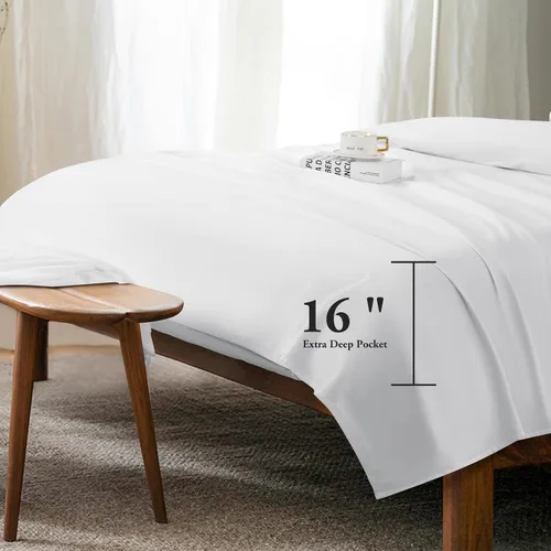 Vista 6 de LBRO2M Juego de sábanas de 100% algodón egipcio de 1000 hilos, tamaño King, 4 piezas, bolsillo profundo de 16 pulgadas, ropa de cama súper suave