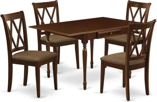 Vista 13 de East West Furniture MZCL3-LWH-C - Juego de mesa de comedor moderno de 3 piezas que contiene una mesa rectangular de madera con gotas y 2 sillas