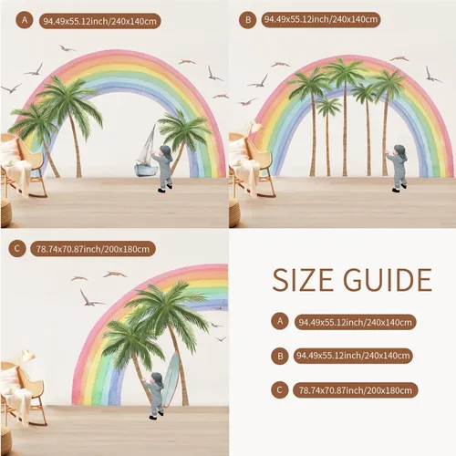 Vista 4 de funlife Calcomanías de Pared de Tela Grandes de Medio Arcoíris Despegar y Pegar para Dormitorio de Niñas, Golden Shores Coco