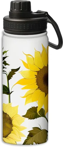 Vista 25 de Botella de agua aislada de acero inoxidable de doble pared con diseño de peonía roja y flor de peonía y pájaro de 18 onzas, botella de agua que