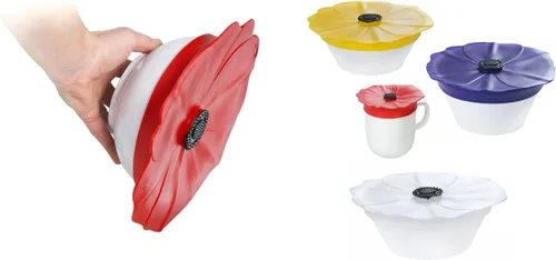 Vista 3 de Charles Viancin - Tapa de silicona Poppy Pop para almacenamiento de alimentos - 8 pulgadas/7.9 in - Sello hermético en cualquier superficie lisa