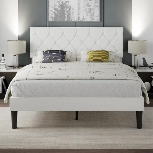 Vista 18 de VECELO Base de cama tamaño completo con cabecera capitoné con botones, plataforma tapizada con soporte de listones de madera, no necesita somier