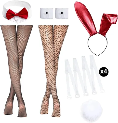 Vista 6 de Disfraz de conejito Senpai para mujer, traje de cosplay de anime de una pieza con orejas de conejo, conjunto de medias