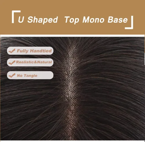 Vista 7 de Parte superior de cabello rizado en forma de U hecha a mano, pieza de cabello humano ondulado, 100% cabello humano con flequillo, postizo superior