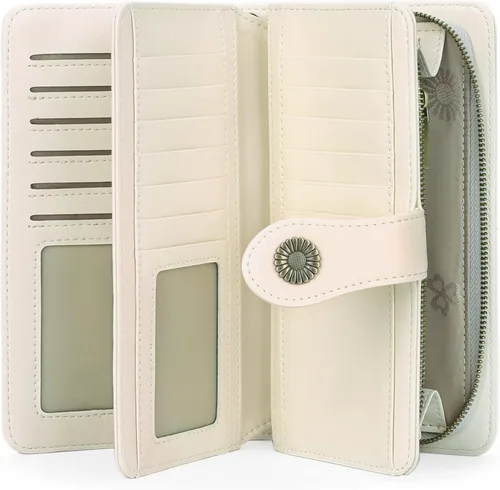 Vista 25 de FALAN MULE Cartera de cuero para mujer, de gran capacidad, bifold, con bloqueo RFID, tarjetero con bolsillo para monedas con cremallera Aa-negro.
