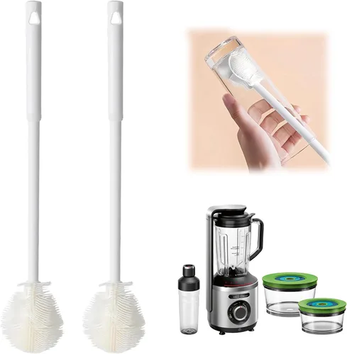 Vista 8 de Cepillo de silicona para botellas, cepillo de agua flexible de cerdas suaves de 360° con mango largo, cepillo de limpieza de tapa de taza