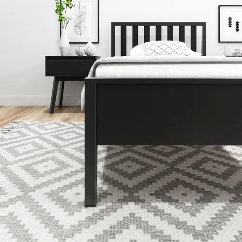 Vista 6 de Plank+Beam Base de cama individual moderna de madera maciza con cabecera de listones, plataforma escandinava con soporte de listones de madera, Negro