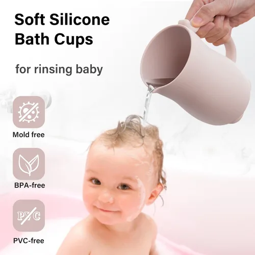 Vista 2 de mandoo Taza de enjuague de baño para bebés, silicona de grado alimenticio, taza de enjuague para champú y lavado corporal para niños con mango