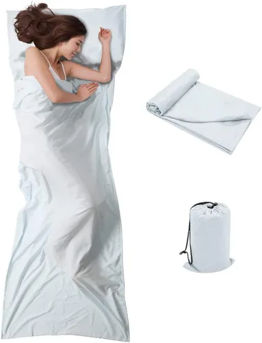 Vista 15 de Bolsa de dormir para viajes y campamento, ligera, compacta y portátil, ideal para viajes, hostales y campamentos
