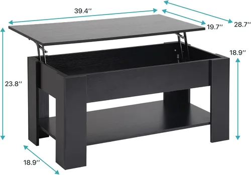 Vista 2 de Mesa auxiliar elevable, mesa de centro de madera ajustable de 39.4 pulgadas de altura con compartimento oculto y estante inferior de almacenamiento