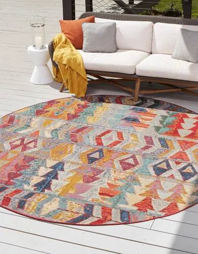 Vista 8 de Unique Loom Outdoor Modern Collection - Alfombra de área - Tamarindo (4 pies 1 pulgada octágono multi/borgoña)