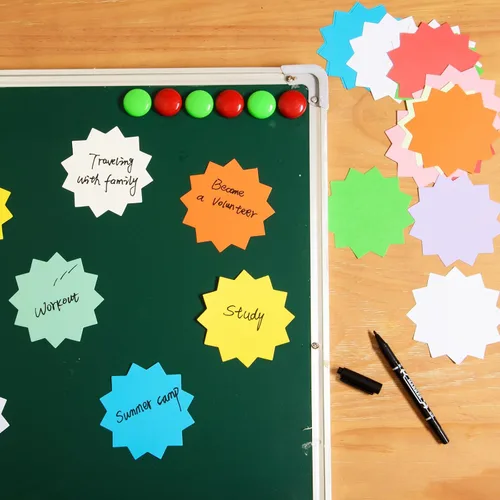 Vista 4 de 360 piezas de decoración de tablón de anuncios, recortes de papel con forma de estrella en blanco para venta al por menor, ventas, tableros