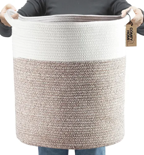 Vista 13 de COMFY-HOMI XXL Cesta grande de lavandería con asas, cesta de mantas para sala de estar Cesta decorativa tejida de cuerda de algodón, cesta